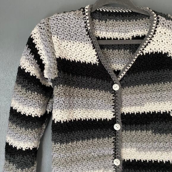 HAND KNIT Women's M Striped Cardigan Crochet Arts & Crafts Cottagecore Hippie - Picture 3 of 9